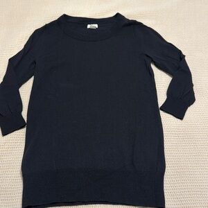 J.Crew fitted crewneck black 3/4 length sweater 100% merino wool size XXS